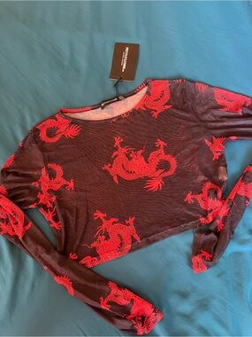 PrettyLittleThing Dragon Print Mesh Long Sleeve